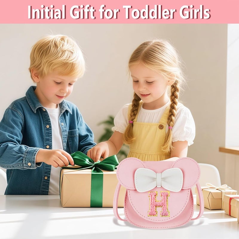 URSKYTOUS Toddler Purse Gifts for Girl Kids Little Initial Mouse Ears Bow Crossbody Bag Pink Cute Pu Shoulder Handbag - Image 2